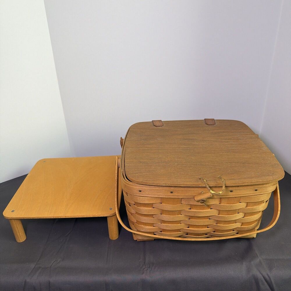 Longaberger Cake Sm Picnic Basket Swing Handle Leather Hinge Riser Protector Set